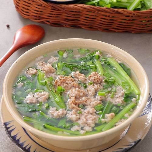 Canh cải ngồng thịt bằm Canh cải ngồng thịt bằm