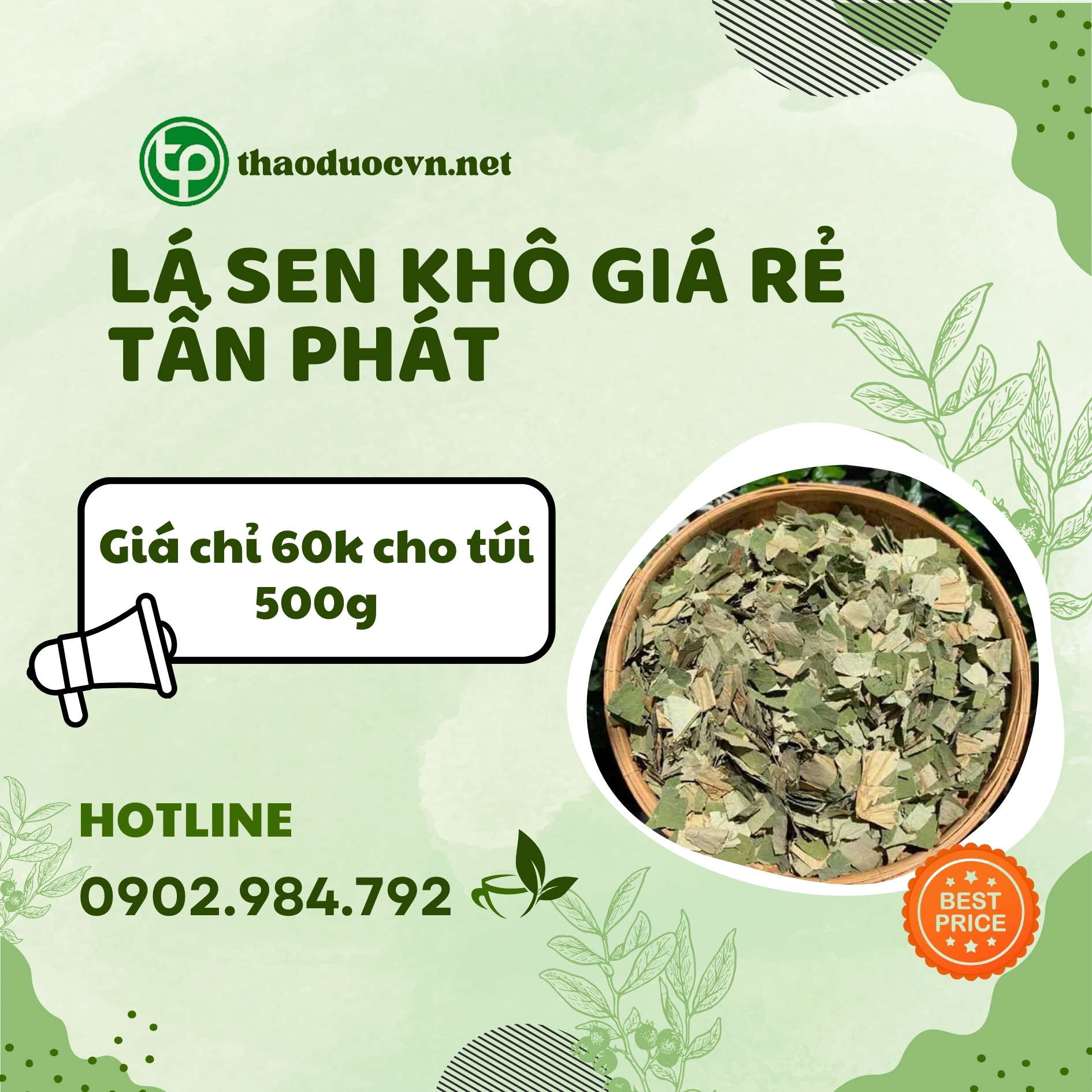 Sản phẩm lá sen khô giá rẻ Tấn Phát