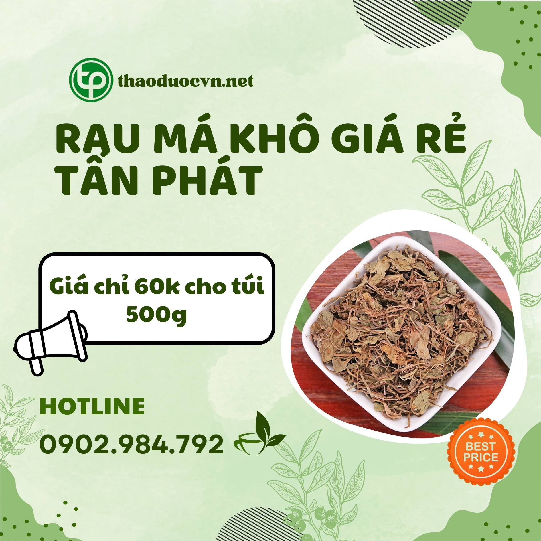 Sản phẩm rau má khô giá rẻ Tấn Phát