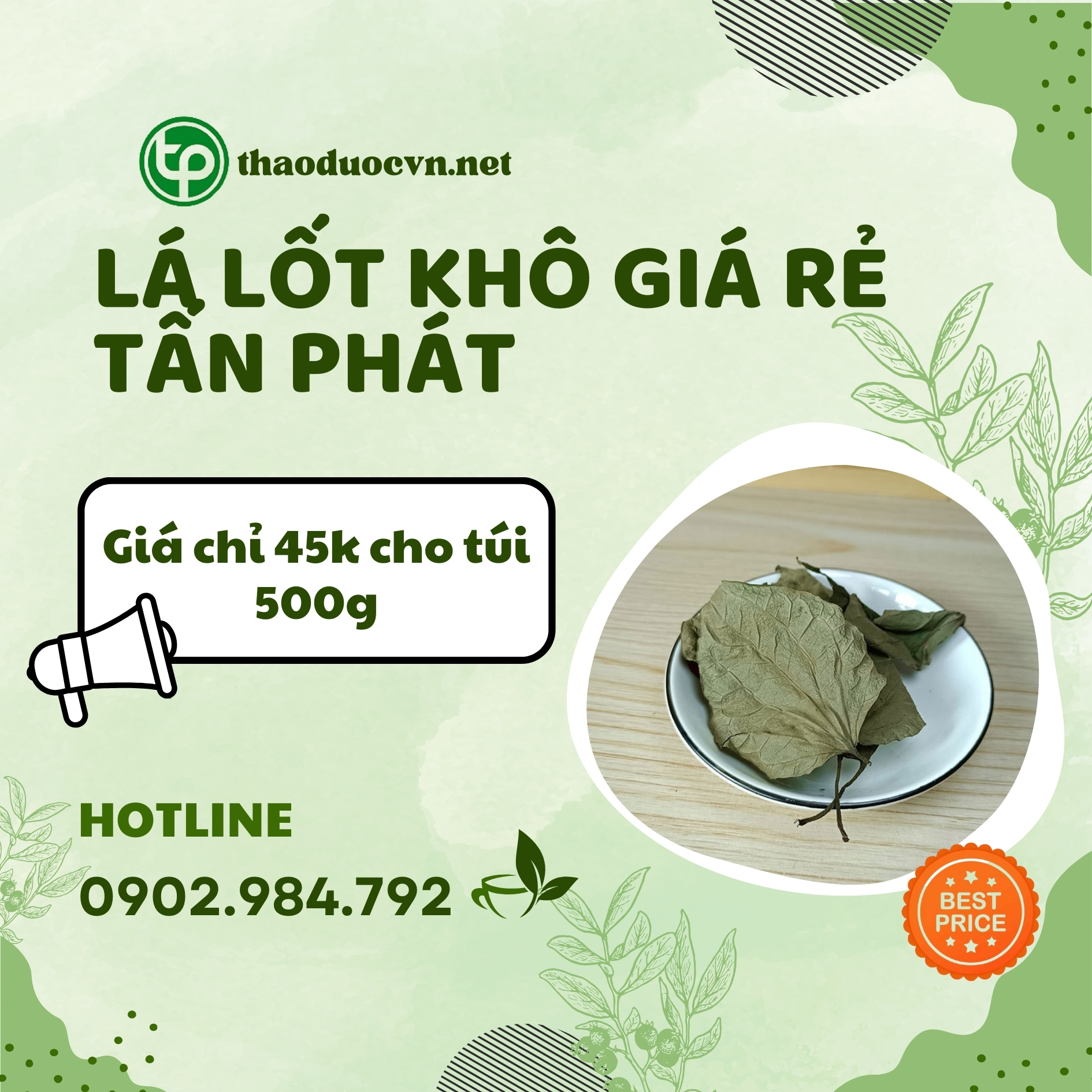 Sản phẩm lá lốt khô giá rẻ Tấn Phát