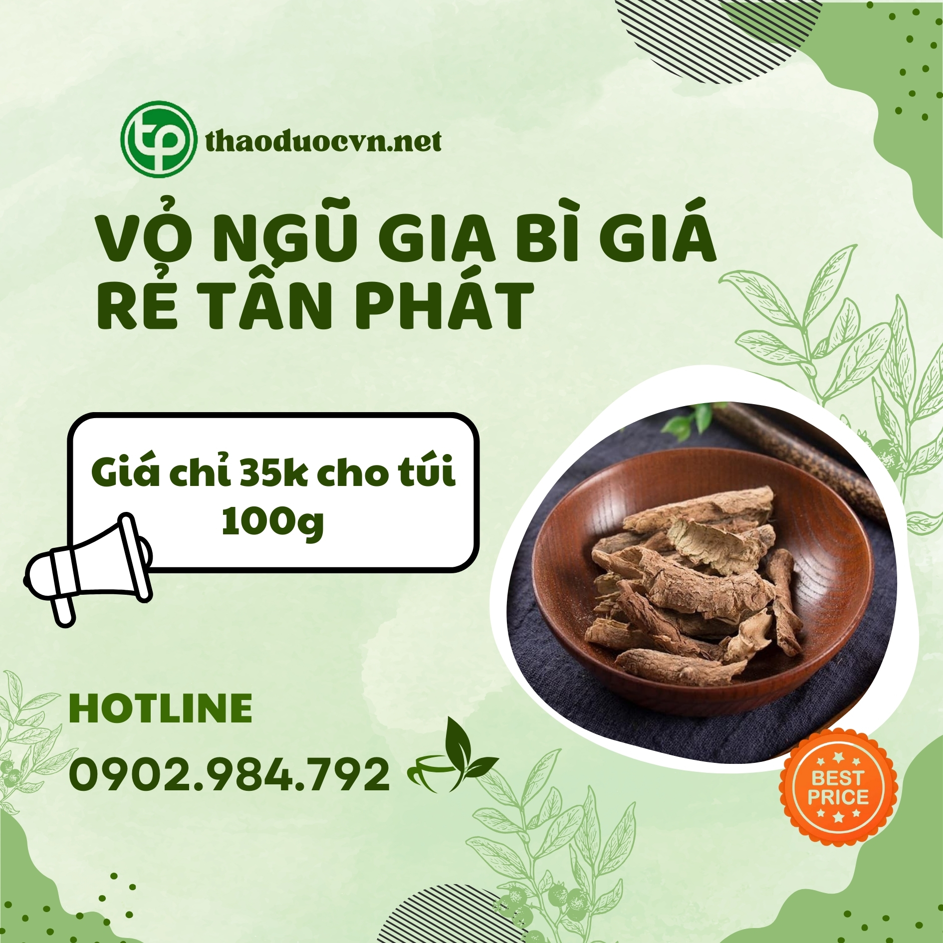 Sản phẩm vỏ ngũ gia bì giá rẻ Tấn Phát