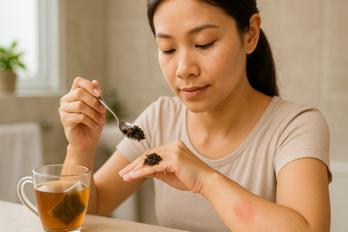 Có nên đắp bã trà túi lọc lá đơn đỏ lên da không ?