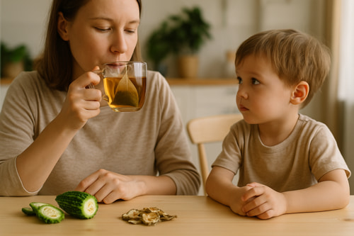 Trăn trở của phụ huynh khi cho trẻ dùng trà túi lọc khổ qua rừng