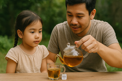 Cách pha trà túi lọc cỏ mực cho trẻ em